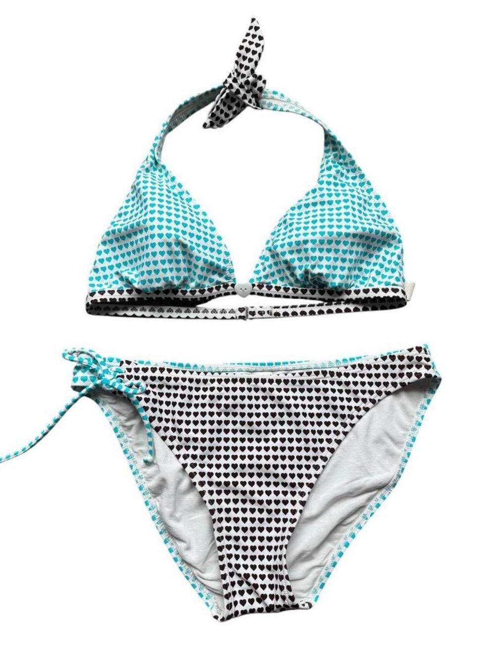 Y2K heart print polka dot bikini set.